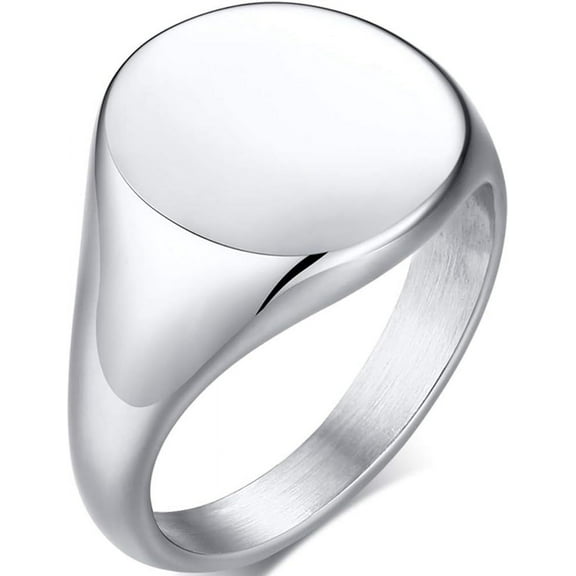 Stainless Steel Classical Simple Plain Round Signet Style Pinky Wedding Statement Promise Anniversary Ring