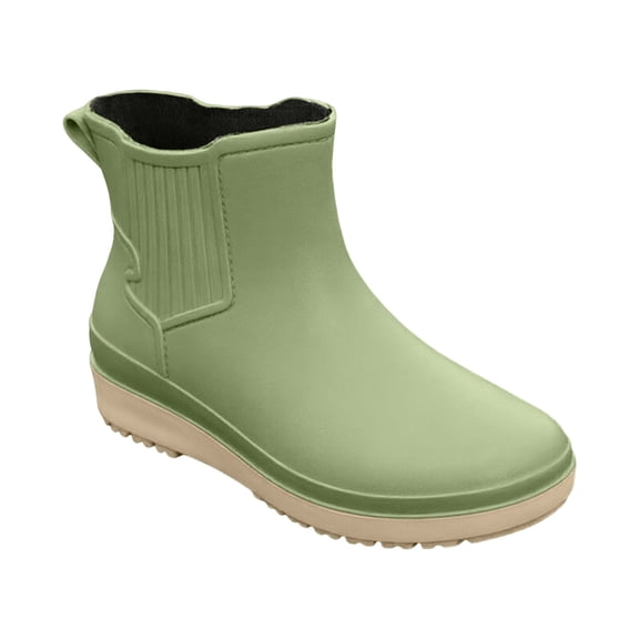 Fashionable Short Rain Boots Chelsea Ankle Rain Boots Waterproof Non Slip Wedge Sole Garden Booties Green 40