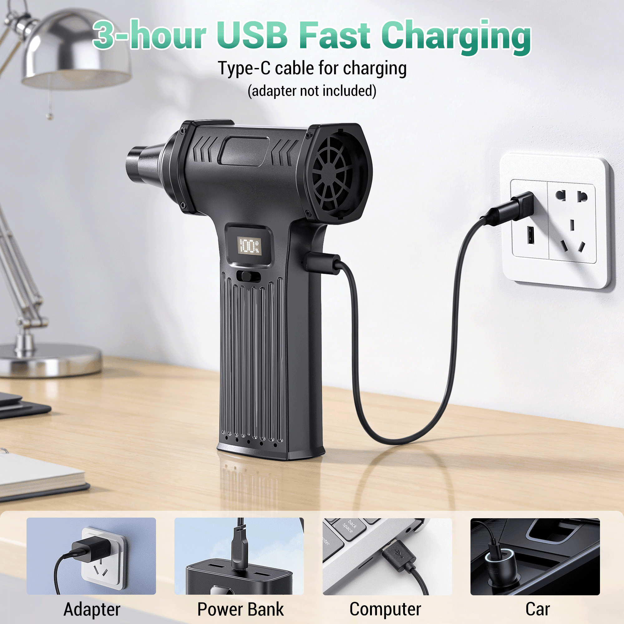 NIGHTEEN Compressed Air Duster,150000 RPM Cordless Electric Air Duster for Computer Cleaning with Brushes and Nozzles