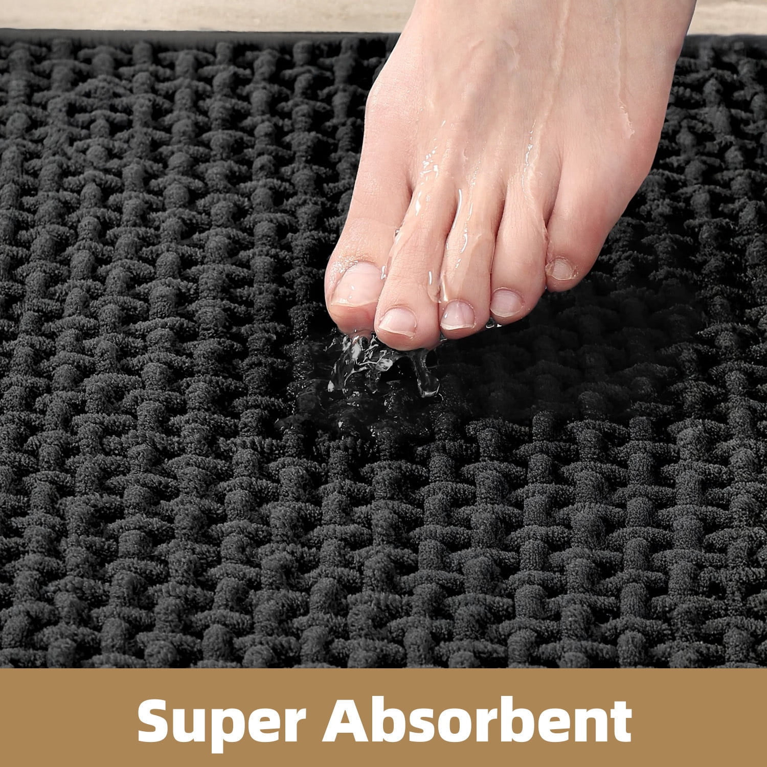 PABUBE Bathroom Rug,Small Non Slips Bath Mat, Machine Washable Bathroom Mat, Soft Absorbent Bathmat Bath Rug, Bathroom Rug and Mat for Bathroom Floor (16"x24",Black)