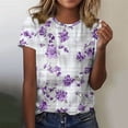 thumbnail image 4 of Womens Basic Tees Polyester Cotton Crewneck T-Shirts Floral Print Short Sleeve Casual Summer Tops (L, White), 4 of 4