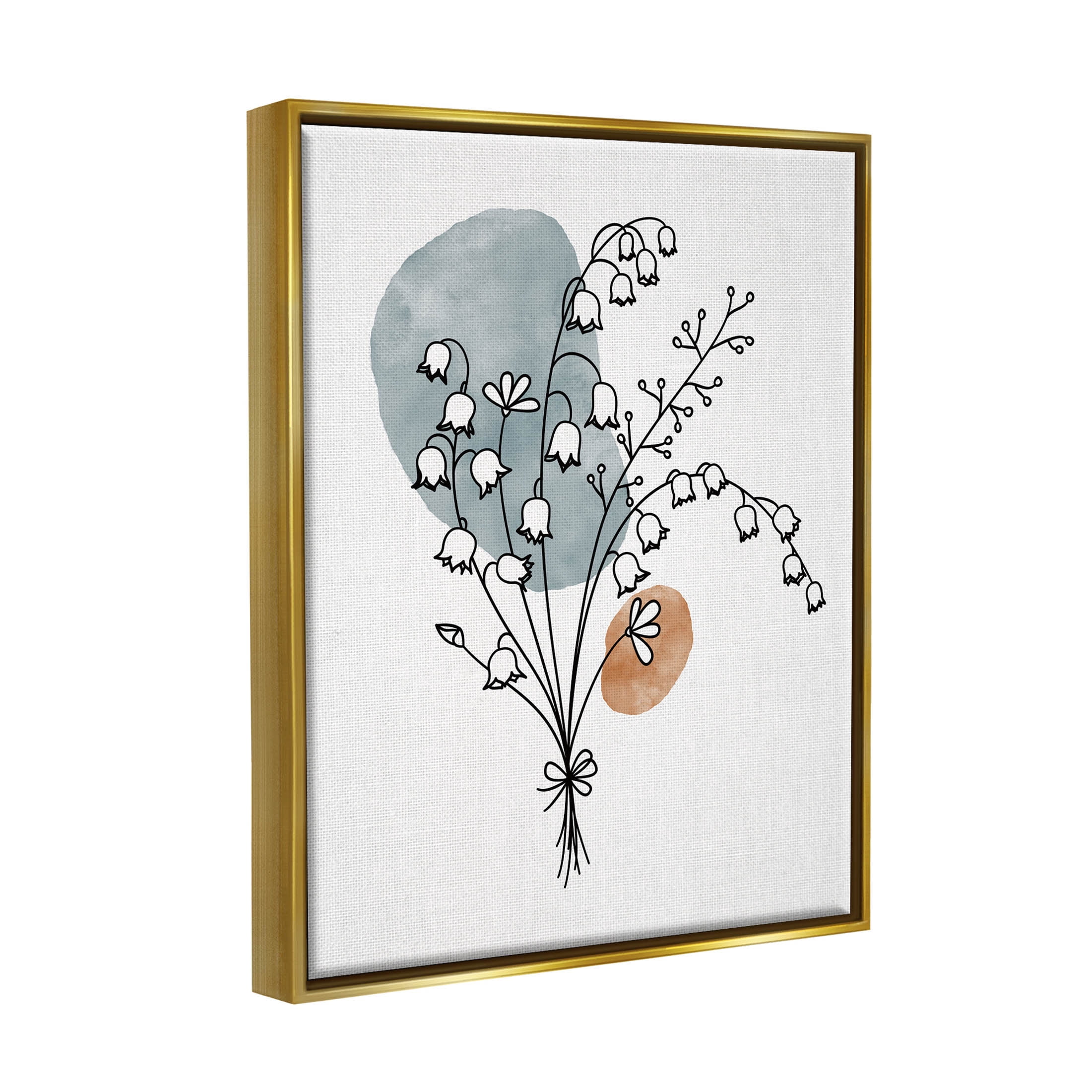 Stupell Industries Lily of the Valley Wildflower Graphic Art Metallic Gold Floating Framed Canvas Print Wall Art, Design by JJ Design House LLC