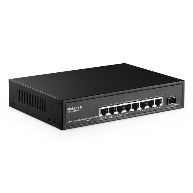 Switch de red MokerLink PoE de 8 puertos 2.5G con SFP 10G, 120 W, sin ventilador