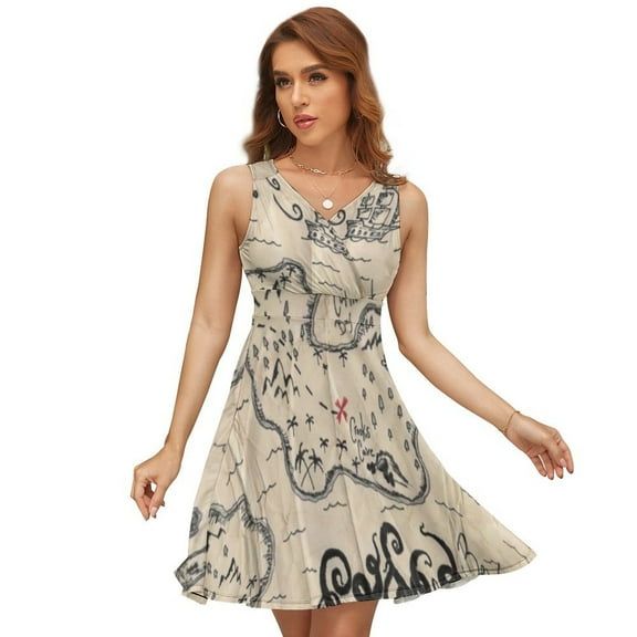 The Treasure Map Sleeveless Dress Women Summer Evening Dresses Ladies Sundress