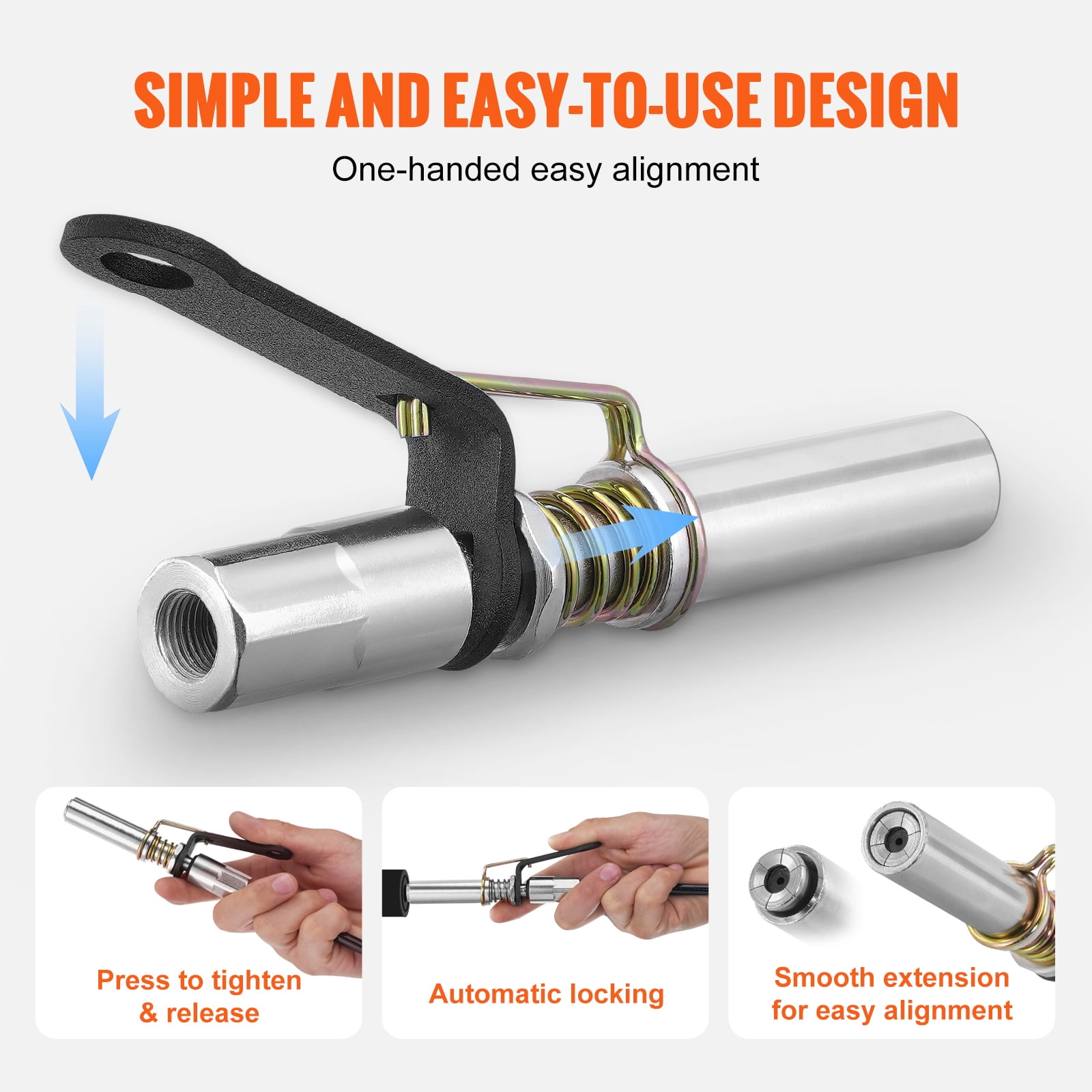 KFFKFF Grease Gun Connector Pair, 10000 PSI Pressure, 6-Jaw Secure, Swift Detach Tip & Hose/Zerk Fitting Cleaner, Fits All Grease Guns 1/8" NPT for Cars