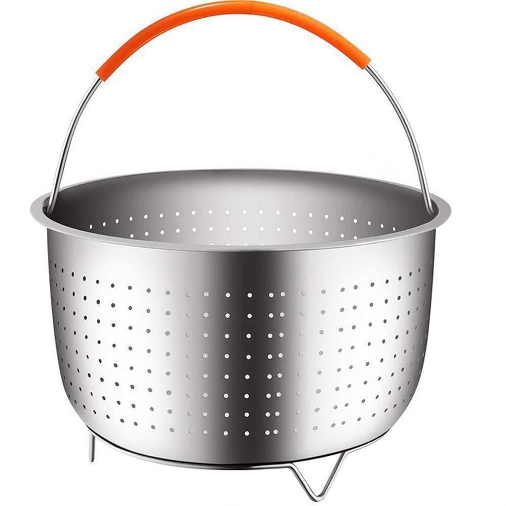 WE-POLUJ Kitchen Stainless Steel Steamer Basket with Silicone Covered Handle for 3/6/8 Quart Pressure Cooker Insert Accessories Vegetable Cleaning Drainer