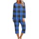 thumbnail image 2 of Puntoco Conjunto de capris de manga larga a cuadros con cuello redondo de dos piezas para mujer Puntoco Puntoco-743, 2 of 5