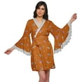 thumbnail image 1 of Moomaya Robe Courte Imprimée pour Mariée Préparation Manches Cloche Peignoir Femmes Enveloppe, 1 of 6