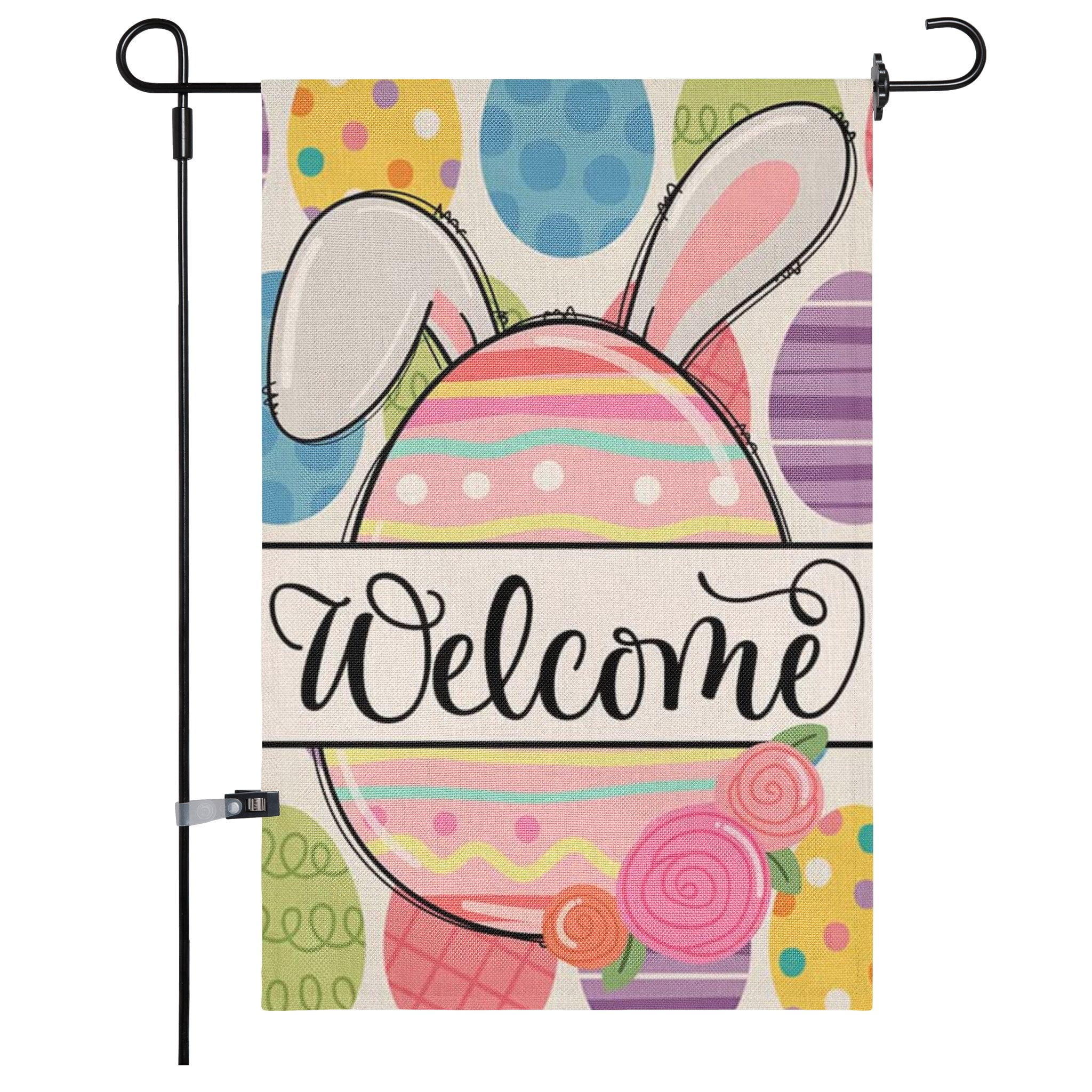 JOOCAR Garden Flags, Easter Bunny Eggs 12x18 Inches Reversible Garden ...