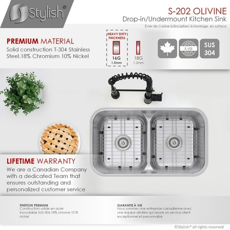 Ul Li Premium Material P This Dual Mount Kitchen Sink Is Made Of Scratch Resistant Commercial Grade Premium 16 Gauge Stainless Steel The Specially Chosen Stain Finish Will Hide Water Spots This Undermount Drop In Double Bowl Kitchen Sink