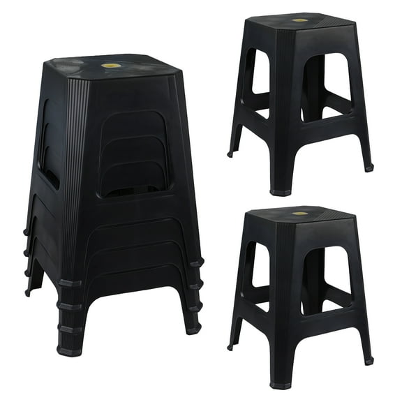 Joyeen 6-Pack Plastic Backless Square Stool, Black Plastic Stackable Classroom Stools