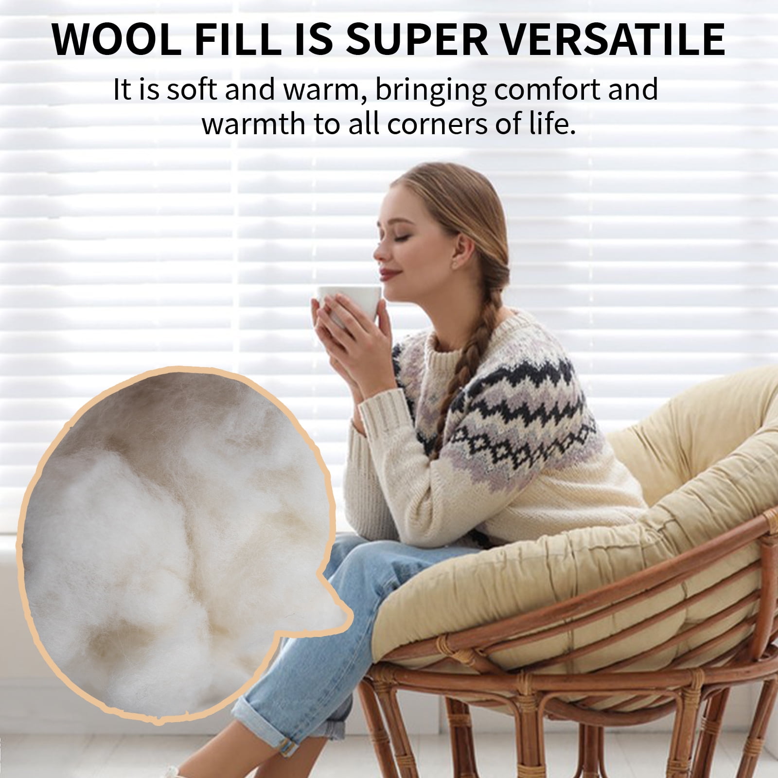Natural Organic Wool Stuffing for Stuffed Animals, Hypoallergenic Premium Wool Batting Filler for Pillows, Cushions, Needle Felting, Baby Toys Super Clean & Pre-Washed Natural White