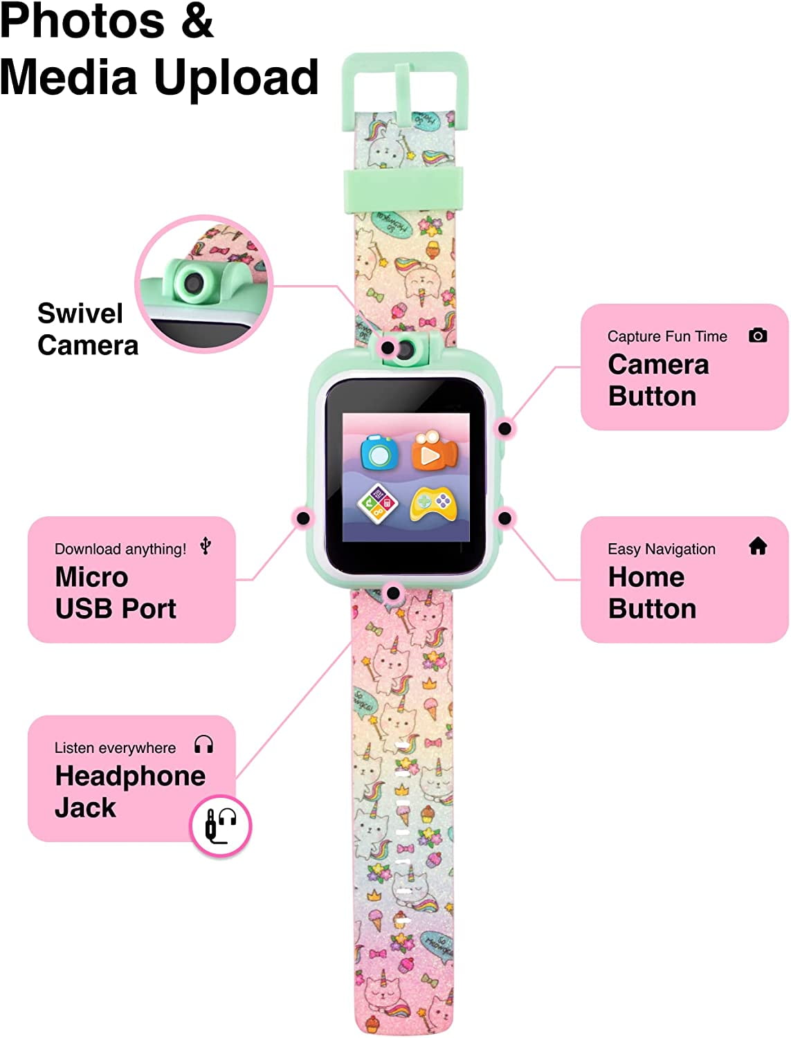 PlayZoom 2 Kids Smartwatch - Video Camera Selfies STEM Gift for Kids (Tie Dye Cats and Ice Cream)