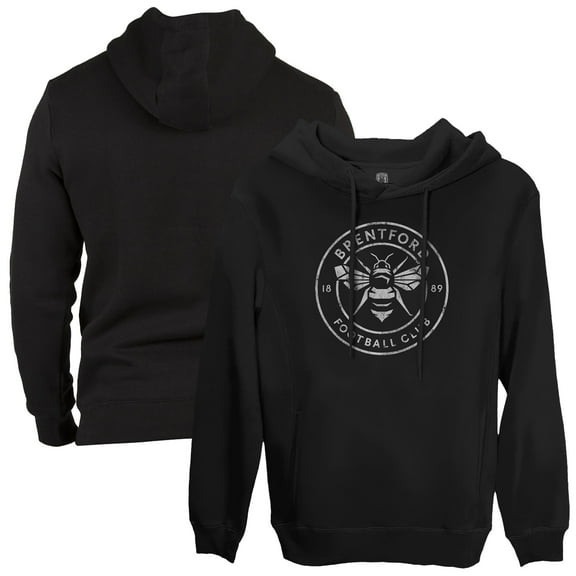 Men's 1863FC Black Brentford FC Mono Badge Fleece Pullover Hoodie Sweatshirt