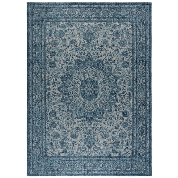 SAFAVIEH Courtyard Aditya Medallion Indoor/Outdoor Area Rug, Navy/Grey, 8' x 11'