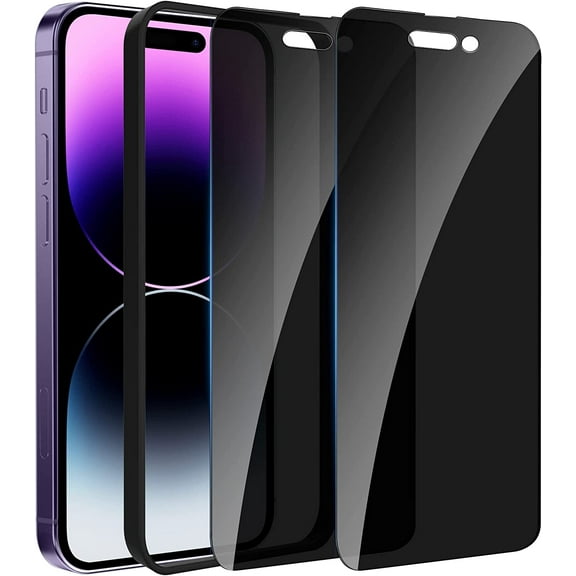 [2 Pack] iPhone 14 Pro Privacy Screen Protector 9H Tempered Glass Film Privacy Screen iPhone 14 Pro, Anti-Spy, with Easy Installation Frame