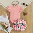 thumbnail image 5 of Baby Clothes Set Short Sleeve Letter Printed Ribbed Romper Bodysuits Floral Printed Shorts Headbands Toddler Outfits, 5 of 9