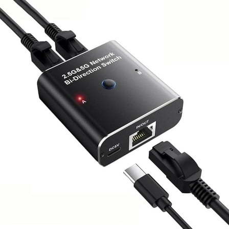 AUBEAMTO Ethernet Switch, 2 Port Internet and Extranet Bi-Directional Network Switch 2.5/5 Gigabit Ethernet Switch Splitter 1 to 2 1000Mbps High Speed, Office Splitter Adapter for Cat5/5e/6/7/8 Cable