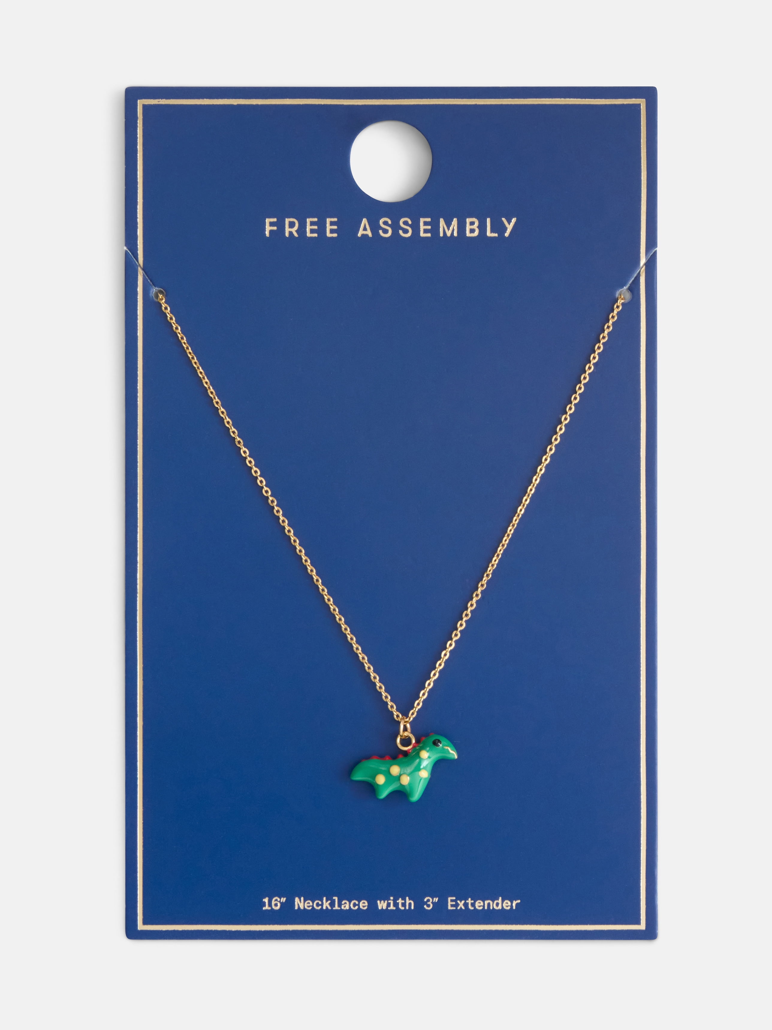 Free Assembly Women's Dinosaur Pendant Goldtone Necklace, 16" + 3" Extender