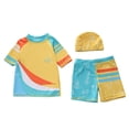thumbnail image 2 of Gelikeya Toddler Boys Swimsuit Set Rash Guard Boys' Swimwear Two Piece Bathing Suit and Swim Trunk with Hat UPF 50+ Yellow 7-8 Years, 2 of 7
