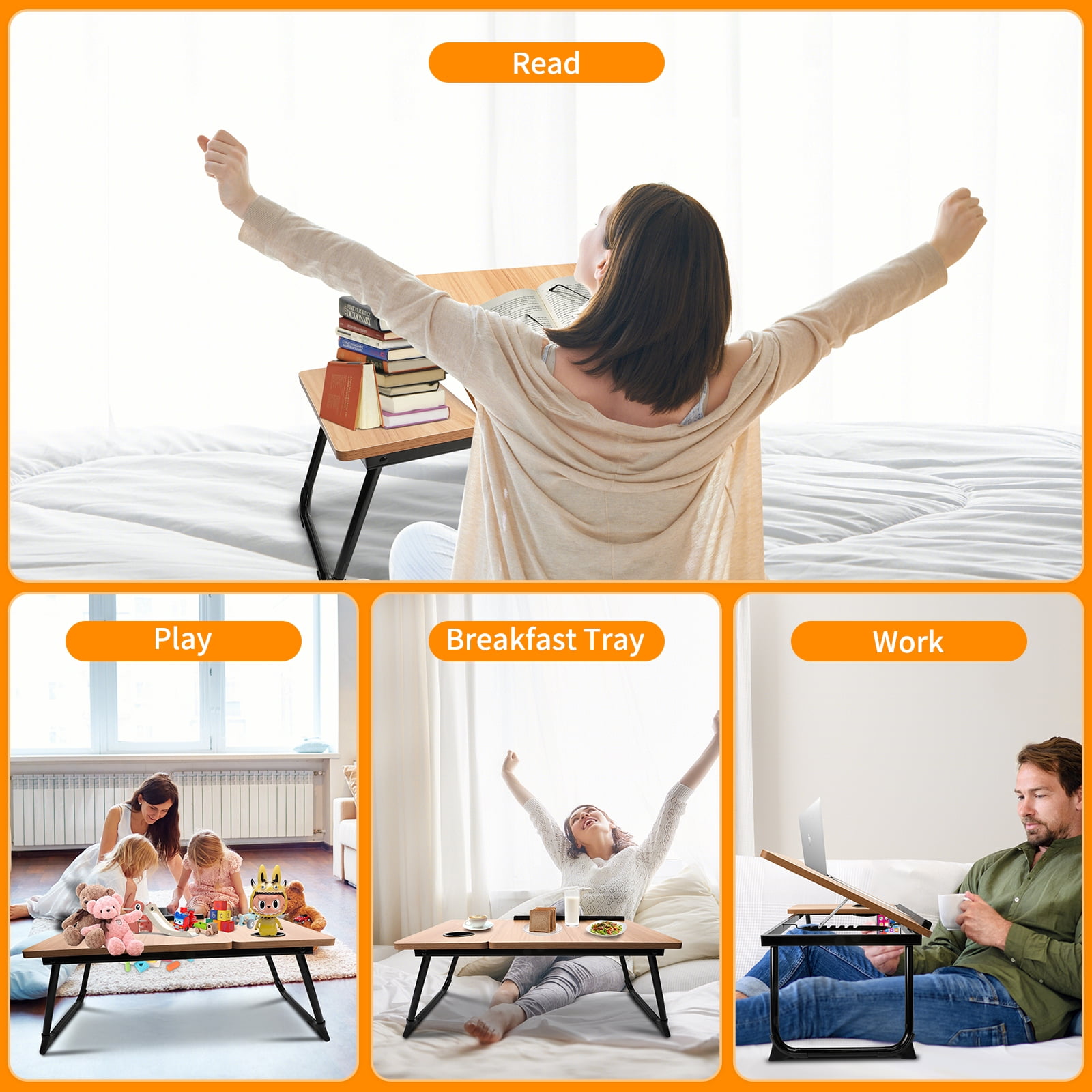 Laptop Bed Tray Table, WLRETMCI Adjustable Foldable Lap Desk for Bed and Sofa, Laptop Desk Notebook Stand for Eating Breakfast, Reading Book