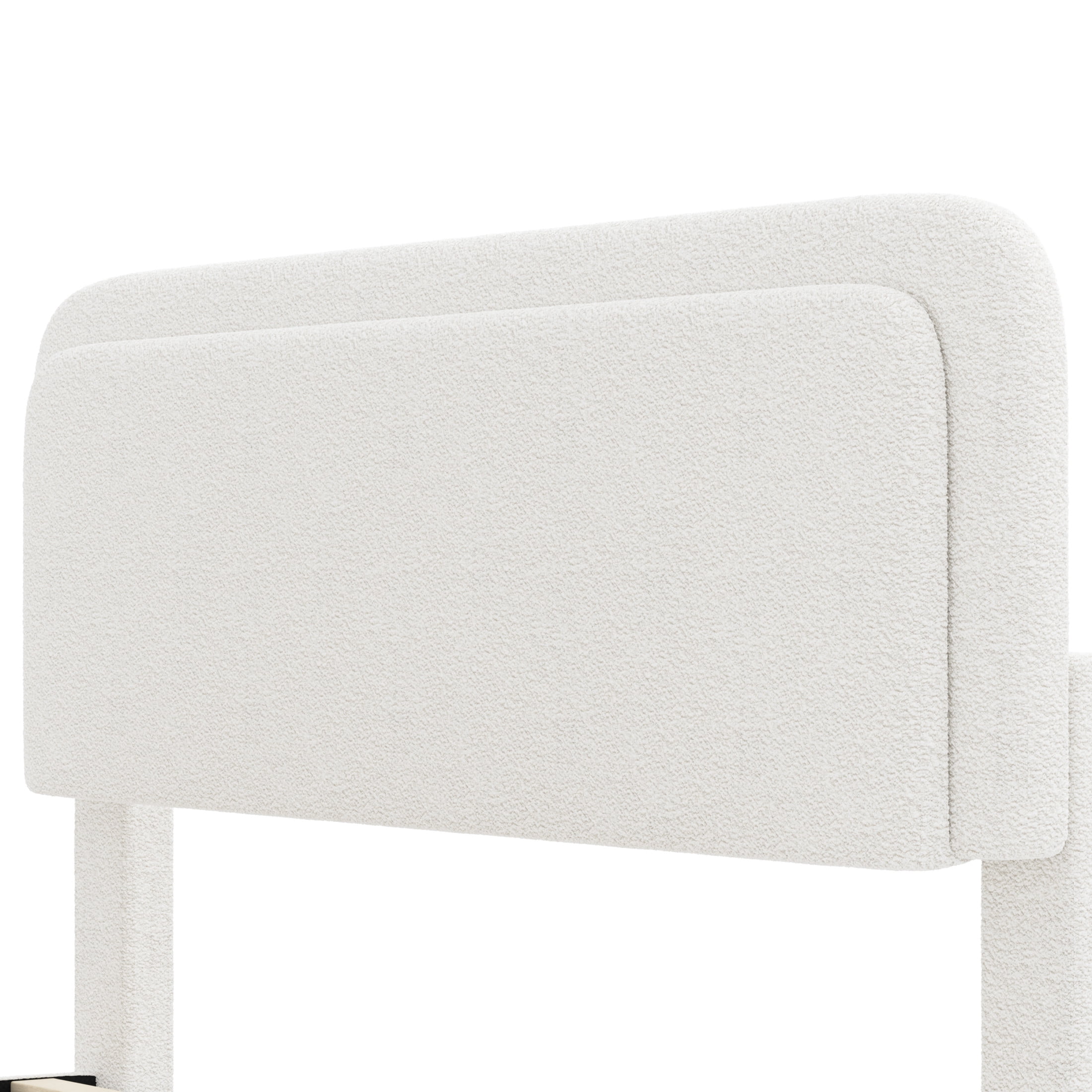 Noble House Queen Boucle Platform Bed with Adjustable Headboard, Low Profile, White