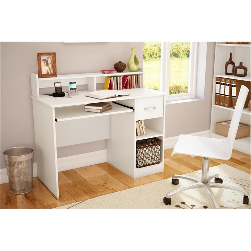 South Shore Axess Desk with Keyboard Tray and 4-Shelf Bookcase Set in Pure White