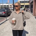 thumbnail image 2 of SUNBS Half Button Pullover Sweatshirt for Women Fall Oversized Casual Fleece Tops with Stand Collar, 2 of 9