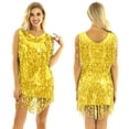 thumbnail image 1 of TiaoBug Robe Sans Manches à Col en V pour Femmes Robe à Sequins Brillants avec Franges Robe Latine Tango Or XX, 1 of 7