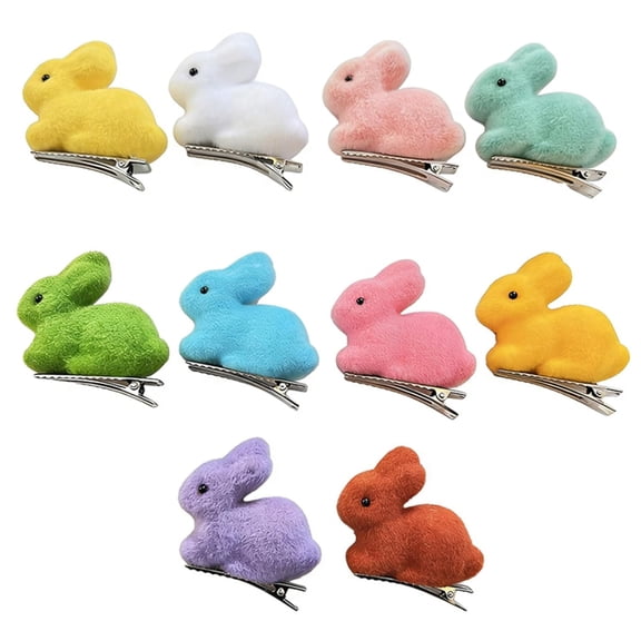 10Pcs Easter Bunny Decorative Clips Adorable Multi-Function Flocking Rabbit Clamp for Easter Spring Wreath Ornament Party Supplies
