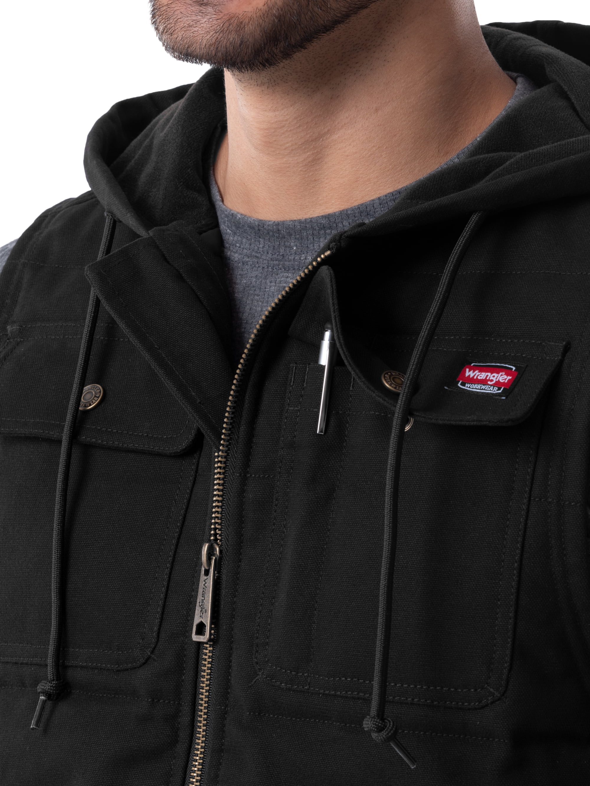 Wrangler Workwear Men's & Big Men's Quilted Lined Duck Vest with Hood, Sizes S-5XL