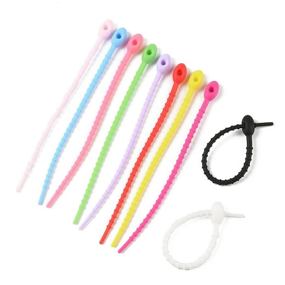 50pc Oval Shape Silicone Cable Zip Ties Cord Organizer Strap for Wire Management Mixed Color 128x8x7mm