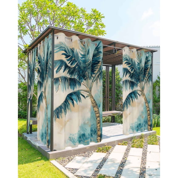 nqOlkjepod Outdoor Curtains for Patio Waterproof, Coastal Beach Tree Outdoor Privacy Panels Grommet, Vintage Tropical Palm Plant Blackout Outside Curtains for Porch/Cabana/Pergola 54"x84", 2 Panels