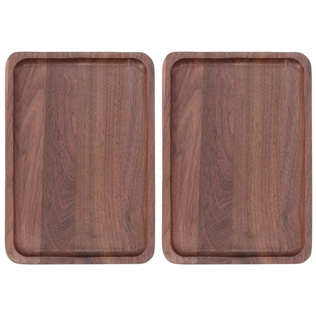 Wooden Serving Tray Set - 2 Pieces, Walnut Finish - Ideal for Food, Fruits, Desserts, and Tea