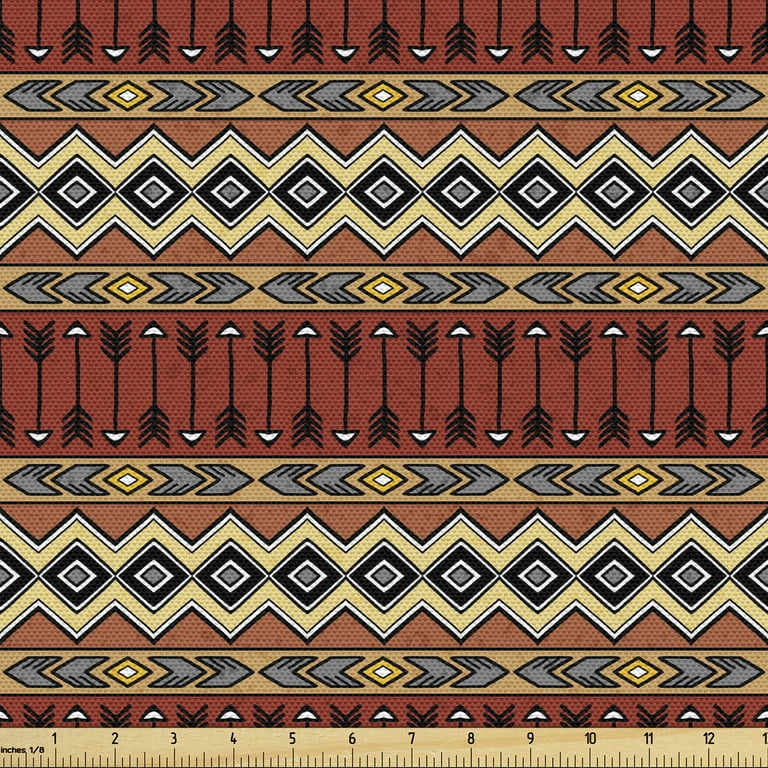 Boho Fabric by the Yard, Horizontal Native Borders with and