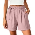 thumbnail image 2 of Women's Lightweight Shorts Comfy Drawstring Waist Cuffed Shorts Summer Linen Shorts for Women Pink L, 2 of 6