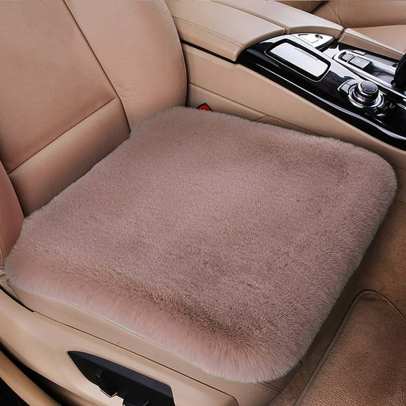 Herrnalise Car Seat Cushion,17.4" Soft Warm Fluffy Plush Vehicle Seat Cushion with Non-Slip Backing for Comfortable Driving,Universal Car Accessories for Home and Office Chair,Brown