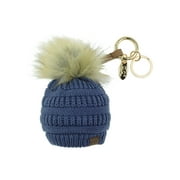NYFASHION101® Pom Pom Beanie Key Chain Key Ring Handbag Tote Accessory - DK Denim