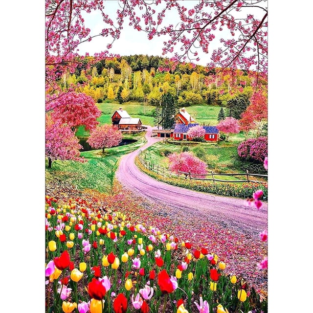 Pintura de diamante (DB3292) jardín 5D DIY cuadro cuadrado de diamantes de imitación arte de pared 40x50cm Hugtrwg Para estrenar
