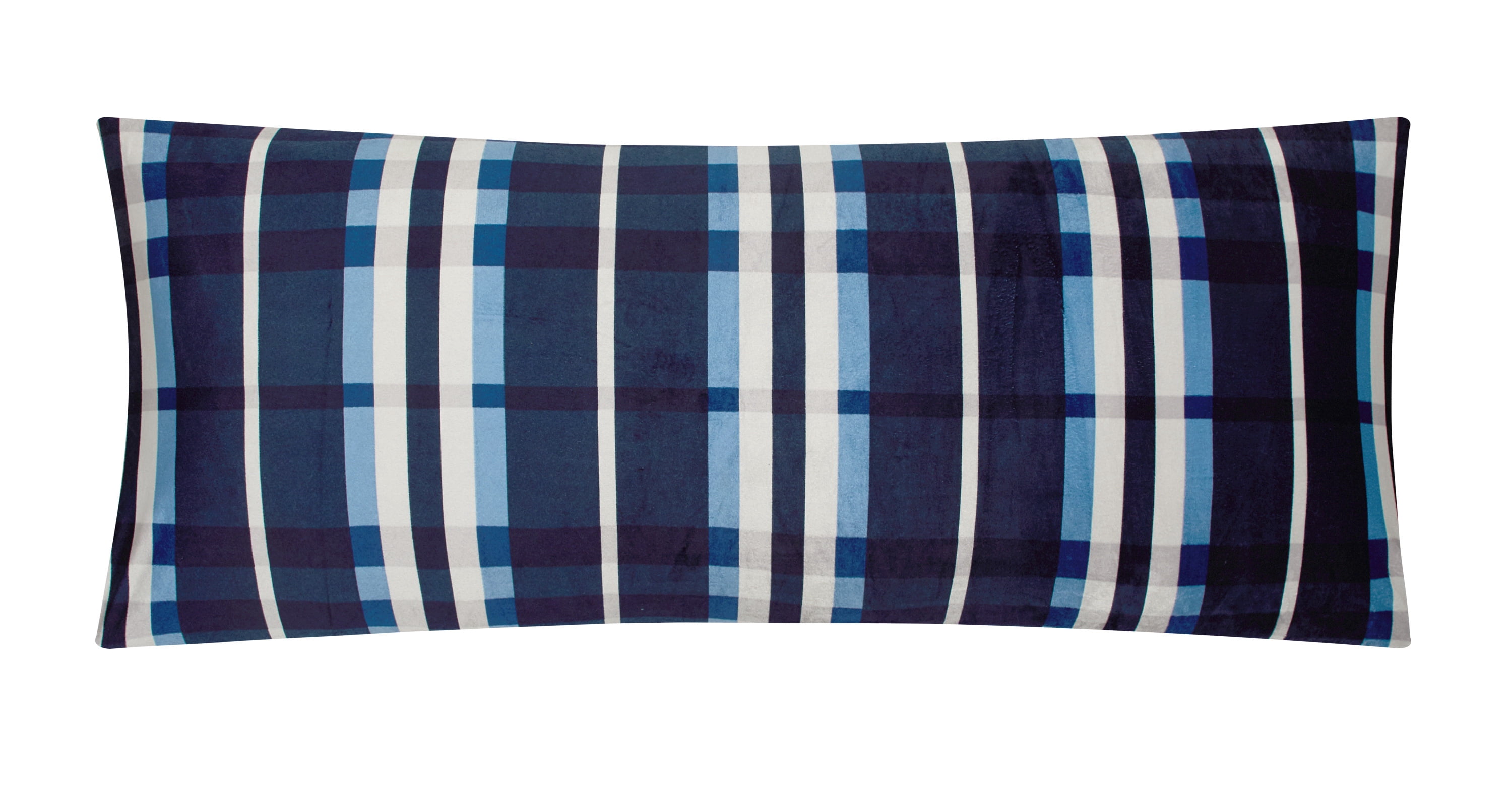 Your Zone Blue Cove Wide Wale Plush 50" x 60" Throw with Blue Plaid Body Pillow Cover, Navy