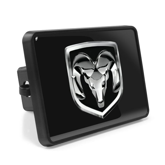 RAM Head Logo UV Graphic Black Metal Face-Plate on ABS Plastic 2 inch Tow Hitch Cover