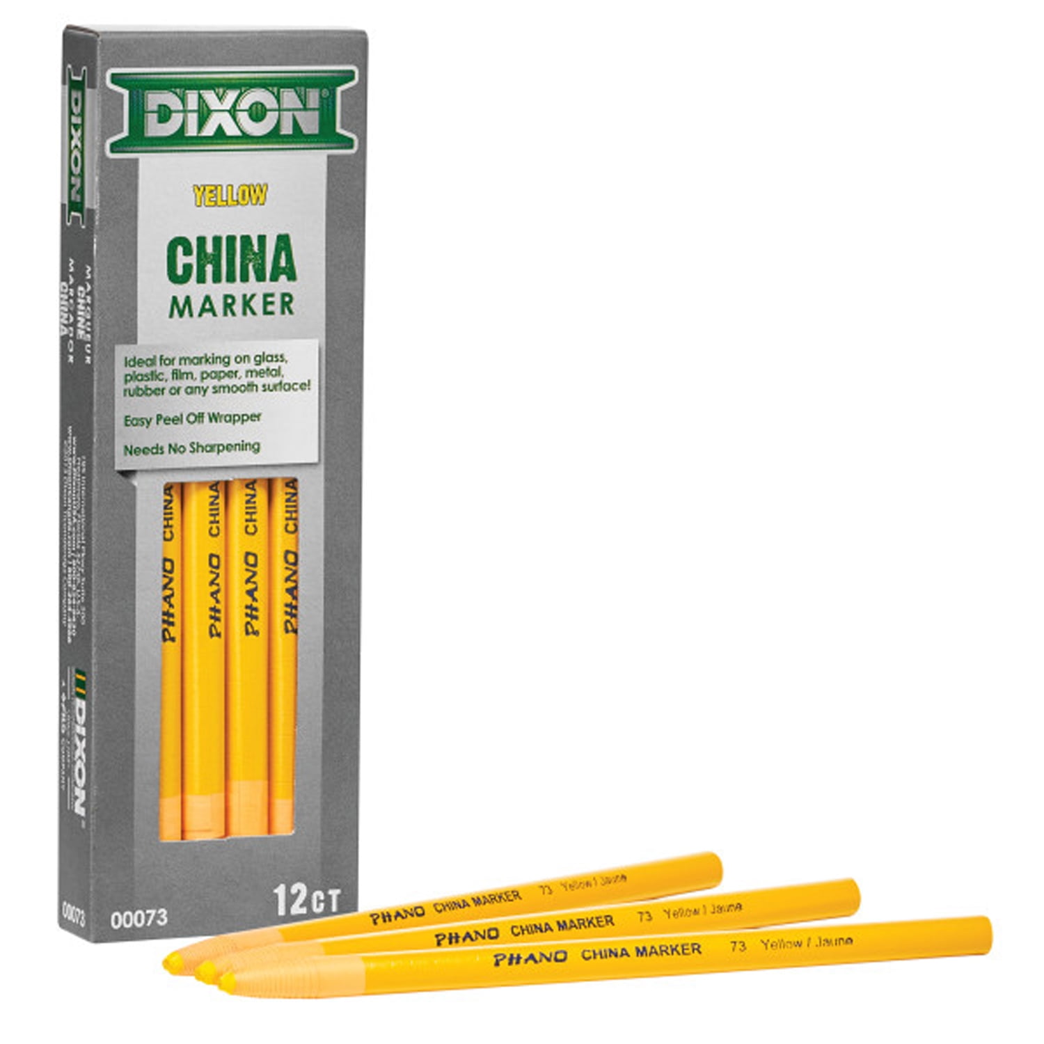 Dixon Phano China Markers, Yellow, 12 Per Pack, 2 Packs