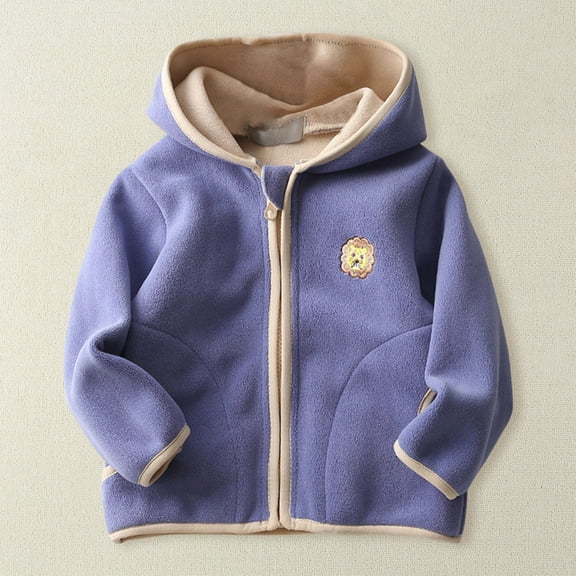 Generic Kids Jackets Lightweight Toddler Baby Outwear Long Sleeve Round Neck Solid Color Jacket Zipper Hooded Windproof Coats for Girls Boys Casual Comfortable Hoodies  (18-24 Months,Purple)