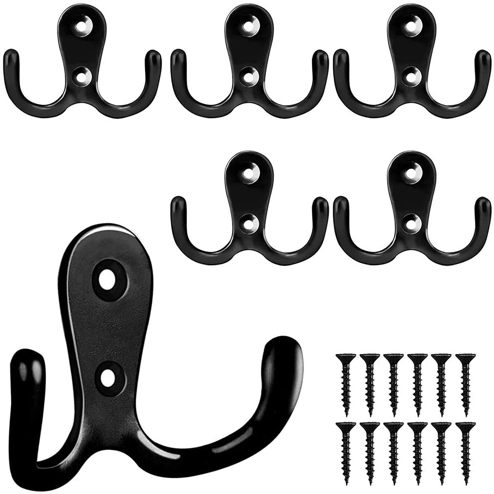6 Pcs Double Prong Robe Hook, Bolatus Chrome Coat Hook Heavy Duty Dual