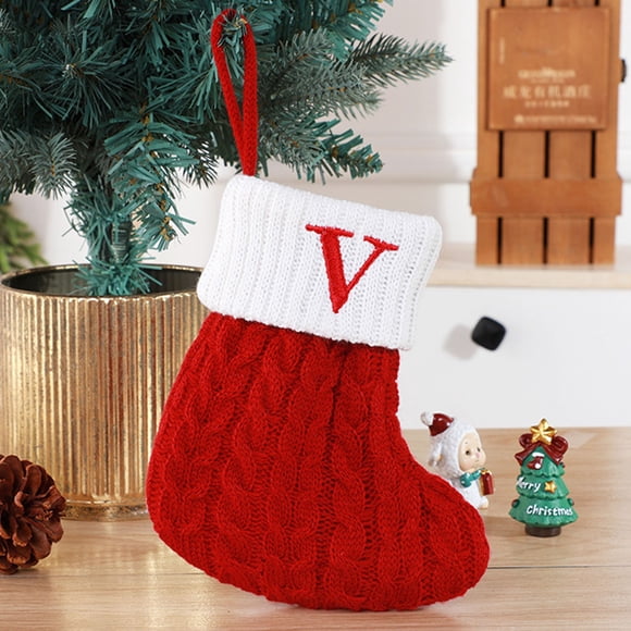 Cute Letters Christmas Stocking Decoration Christmas Tree Pendant Christmas Style Wool Knitted Socks Decoration Props