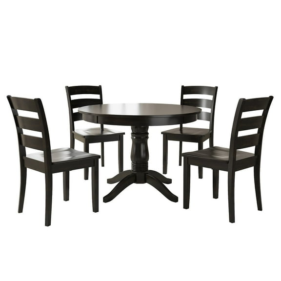 Lexington 5-Piece Wood Dining Round Table and 4 Ladder Back Chairs, Multiple Finishes