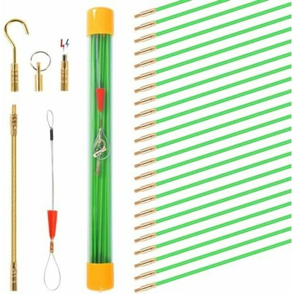 32.5FT Fiberglass Running Electrical Wire Cable Glow Rods Wire Pulling, Fish Tape Set with Accessories, Green$$Tools
