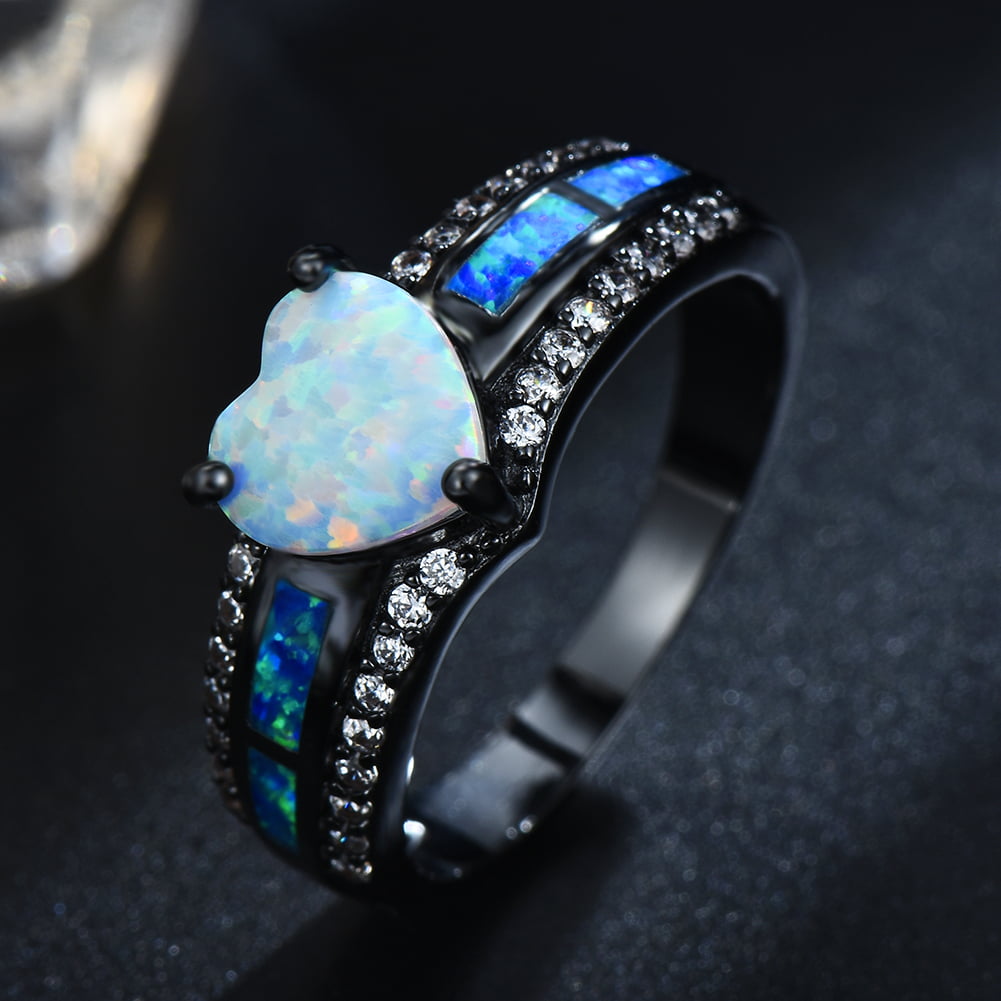 Fashion Jewelry Inlay Oval Opal Rhinestone Rings Wedding Bands Valentine's Gifts