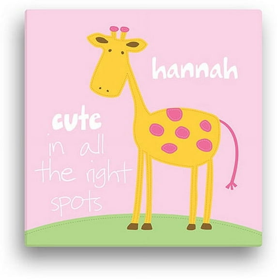 Sandra Magsamen Personalized Giraffe Canvas Wall Art, 12" x 12", Pink