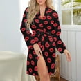Short Robes Long Sleeve for Women - Sexy Red Lips Kiss Soft Women's ...